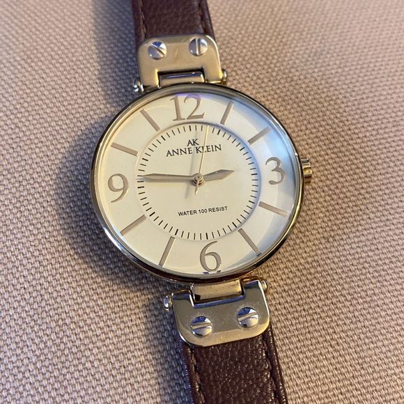 Anne Klein Accessories Anneklein Womens Gold Tone Dial Leather
